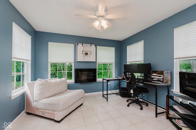 5939 Oberlies Way, Plainfield, IN 46168 - office with ceiling fan, baseboards, and a glass covered fireplace