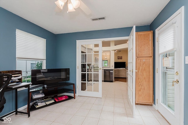 5939 Oberlies Way, Plainfield, IN 46168 - office space with ceiling fan, french doors, and light tile patterned floors