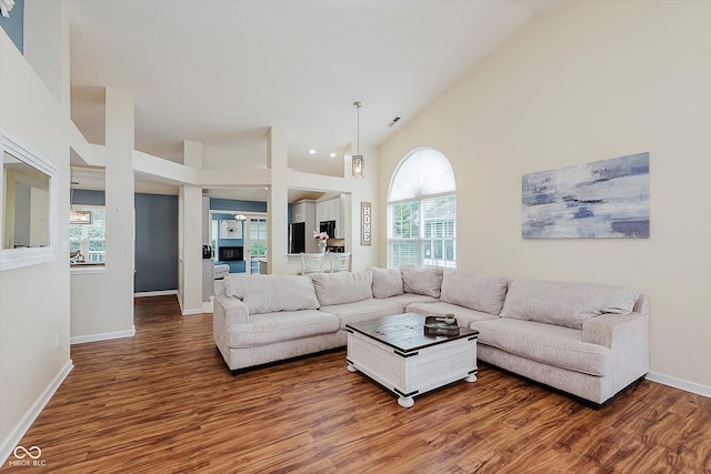 5939 Oberlies Way, Plainfield, IN 46168 - living area with wood finished floors, healthy amount of natural light, baseboards, and high vaulted ceiling