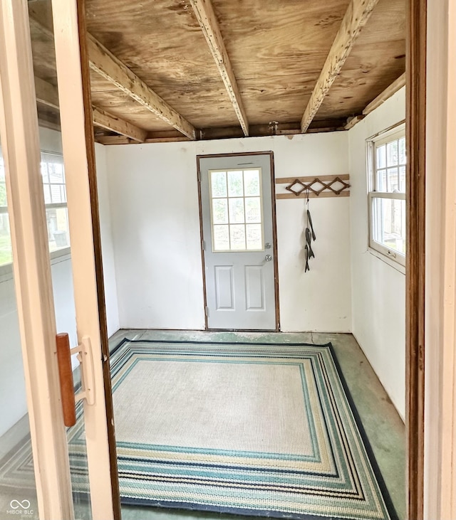 3594 Roland Dr, Kingman, IN 47952 - doorway featuring wooden ceiling with exposed beams