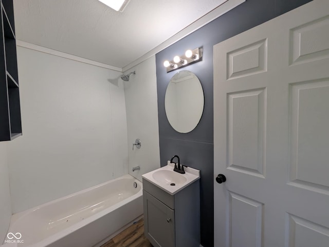 9712 N Price St, Knightsville, IN 47857 - full bath with vanity, shower / tub combination, and wood finished floors