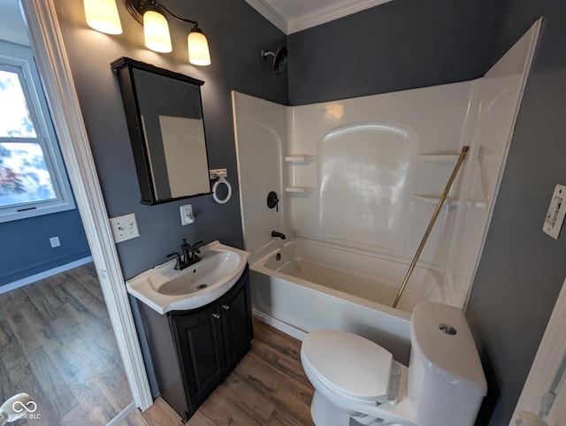 9712 N Price St, Knightsville, IN 47857 - full bath with vanity, bathing tub / shower combination, wood finished floors, toilet, and crown molding