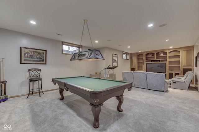 1344 S Fox Paw Dr, New Palestine, IN 46163 - rec room featuring carpet flooring, recessed lighting, and billiards