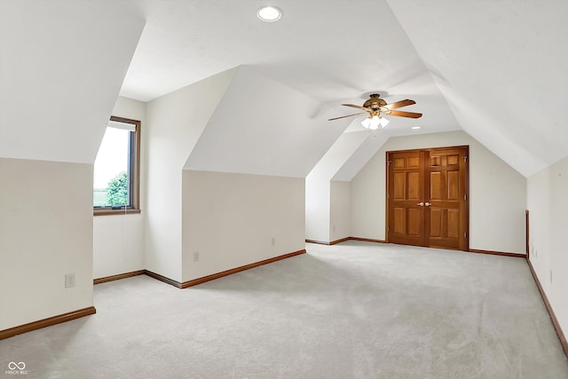 1344 S Fox Paw Dr, New Palestine, IN 46163 - bonus room with lofted ceiling, carpet flooring, a ceiling fan, and recessed lighting