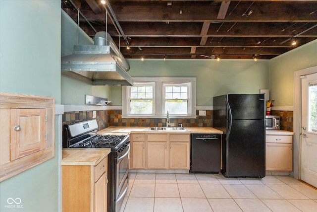1015 Fairfield Ave, Indianapolis, IN 46205 - kitchen featuring black appliances, a sink, light brown cabinetry, and healthy amount of natural light