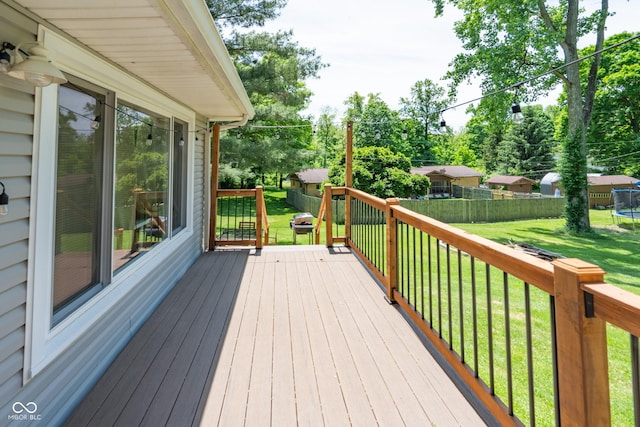 6799 Lakeshore Dr, Avon, IN 46123 - wooden terrace featuring a trampoline and view of scattered trees