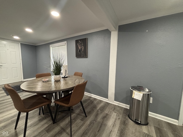 3041 S Rybolt Ave, Indianapolis, IN 46241 - dining room with wood finished floors, recessed lighting, baseboards, ornamental molding, and a textured wall