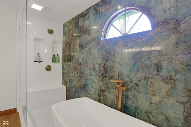 545 Walnut Woods Dr, Greenwood, IN 46142 - bathroom with a freestanding tub and walk in shower