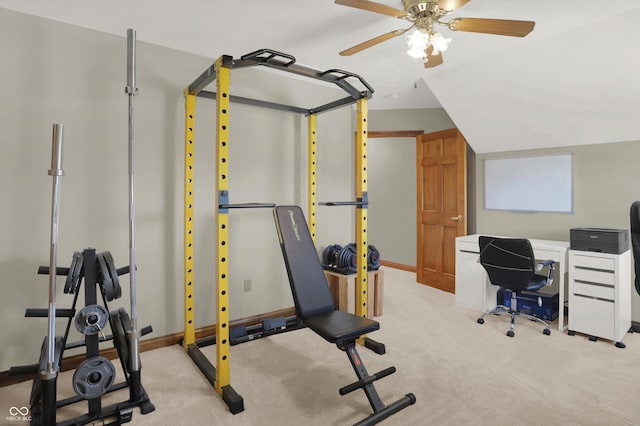 545 Walnut Woods Dr, Greenwood, IN 46142 - exercise room featuring a ceiling fan, carpet, and baseboards