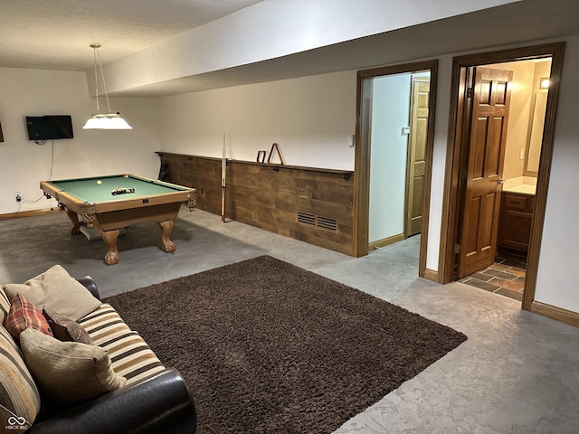 545 Walnut Woods Dr, Greenwood, IN 46142 - recreation room with billiards table, carpet, and baseboards