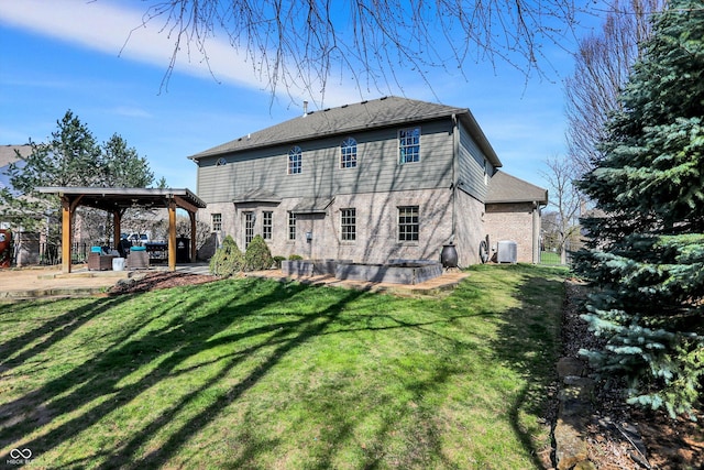 545 Walnut Woods Dr, Greenwood, IN 46142 - rear view of house with a patio area, an outdoor living space, central air condition unit, and brick siding