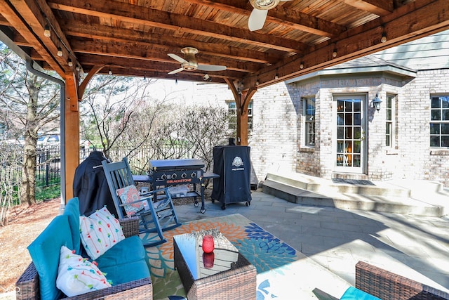 545 Walnut Woods Dr, Greenwood, IN 46142 - view of patio featuring outdoor lounge area, ceiling fan, and grilling area