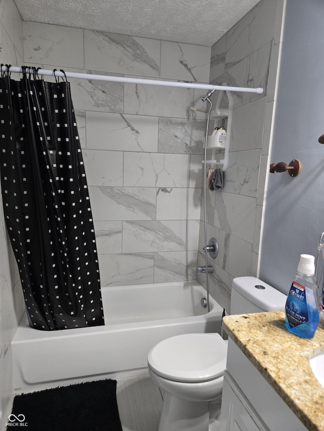 2248 Salem Park Dr, Indianapolis, IN 46239 - full bath with shower / bathtub combination with curtain, vanity, toilet, and a textured ceiling