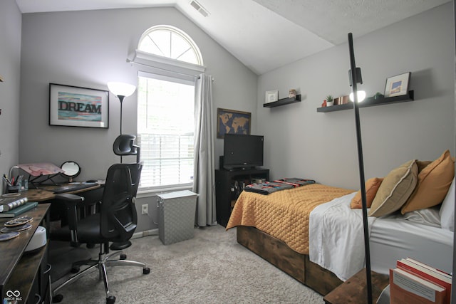 9774 Foxboro Ln, Fishers, IN 46038 - bedroom with lofted ceiling, light carpet, multiple windows, and an office area