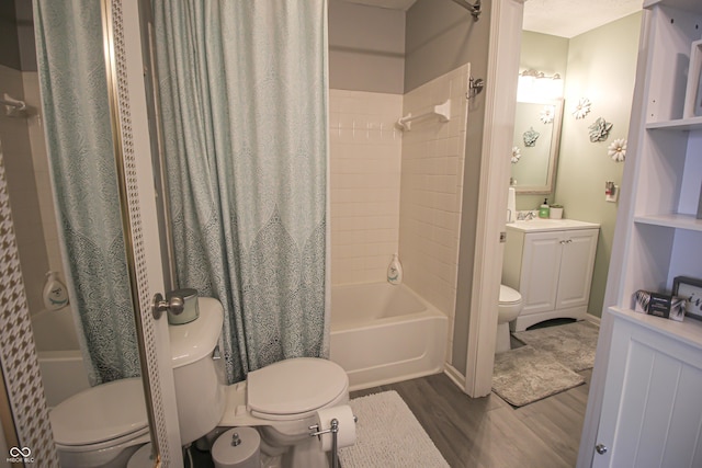 9774 Foxboro Ln, Fishers, IN 46038 - bathroom with toilet, wood finished floors, shower / tub combo with curtain, and vanity