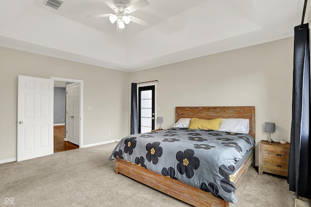 14492 Allison Dr, Carmel, IN 46033 - carpeted bedroom with a raised ceiling, baseboards, and ceiling fan