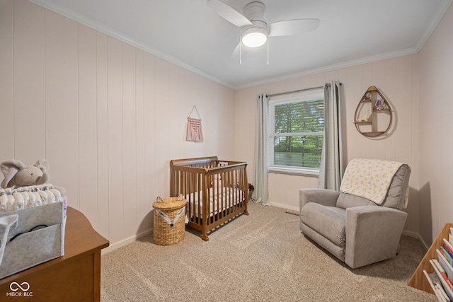 3503 S 9th St, Lafayette, IN 47909 - bedroom featuring carpet, crown molding, a crib, baseboards, and ceiling fan