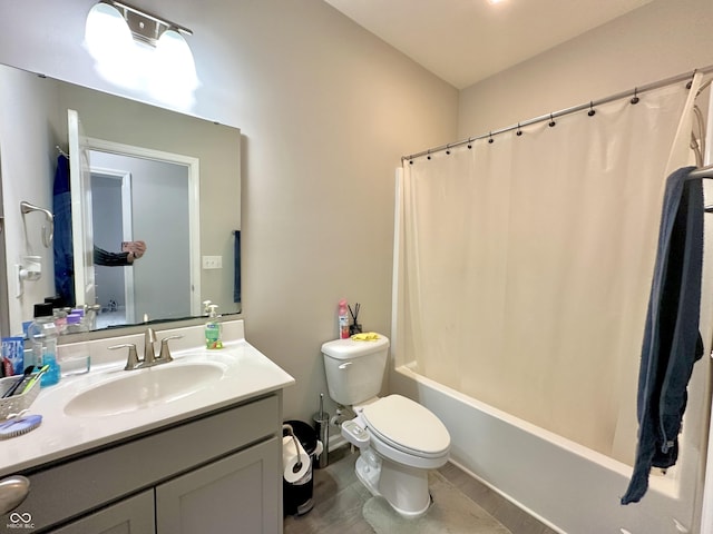 9133 Thames Dr, Avon, IN 46123 - bathroom with vanity, toilet, shower / tub combo, and tile patterned floors