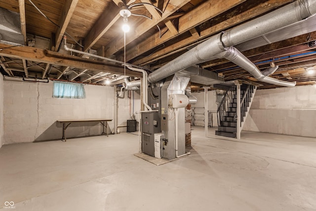 595 W Poplar St, Zionsville, IN 46077 - basement with stairs and heating unit