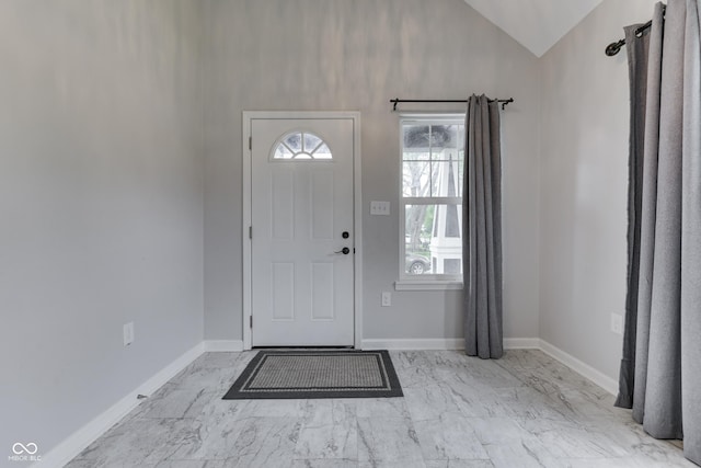 9317 E 36th Pl, Indianapolis, IN 46235 - foyer entrance with marble finish floors, lofted ceiling, and baseboards