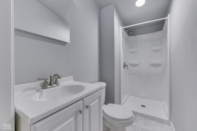 9317 E 36th Pl, Indianapolis, IN 46235 - bathroom with a shower, marble finish flooring, vanity, and toilet