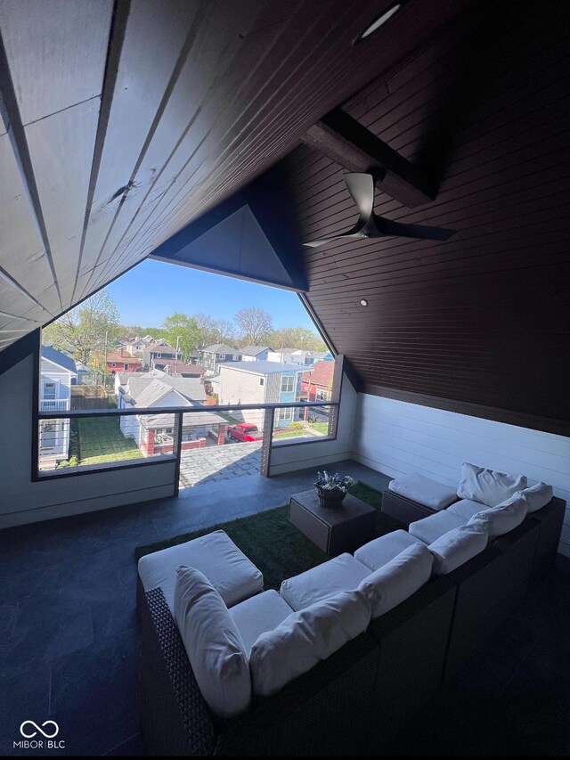 811 E Minnesota St, Indianapolis, IN 46203 - home theater room with lofted ceiling and ceiling fan