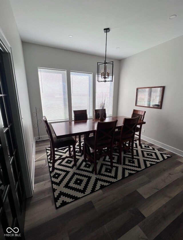 811 E Minnesota St, Indianapolis, IN 46203 - dining area featuring a chandelier, baseboards, wood finished floors, and recessed lighting