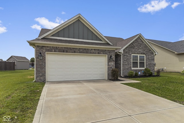 11815 Adair Pl, Indianapolis, IN 46229 - craftsman-style home with brick siding, board and batten siding, driveway, a front yard, and a garage