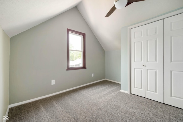 2618 High St, New Castle, IN 47362 - bonus room featuring ceiling fan, lofted ceiling, carpet floors, and baseboards
