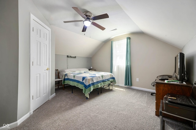2618 High St, New Castle, IN 47362 - bedroom with lofted ceiling, carpet, baseboards, ceiling fan, and a desk