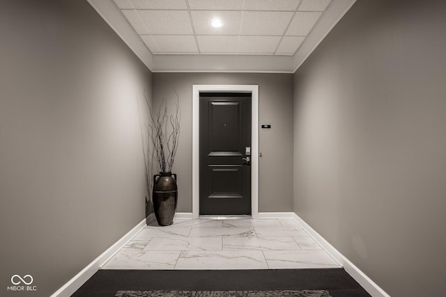 435 Virginia Ave Unit 106, Indianapolis, IN 46203 - doorway to outside with light marble finish floors, baseboards, and recessed lighting