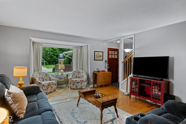 124 Knox Dr, West Lafayette, IN 47906 - living room with wood finished floors and stairs