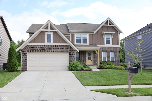 9903 Deep Royal Way, Indianapolis, IN 46239 - craftsman house featuring board and batten siding, brick siding, concrete driveway, a front lawn, and a garage