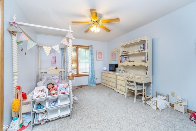 4399 Summerhaven Dr, New Palestine, IN 46163 - carpeted bedroom with baseboards, a desk, and ceiling fan