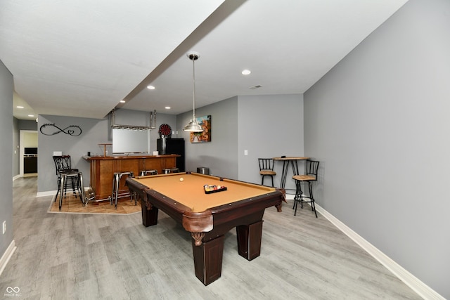5758 N 900 W, Thorntown, IN 46071 - game room featuring bar, baseboards, light wood finished floors, pool table, and recessed lighting