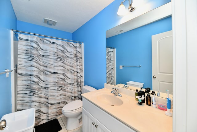 5758 N 900 W, Thorntown, IN 46071 - bathroom featuring toilet, vanity, tile patterned floors, and a shower with shower curtain