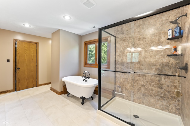 11875 W 700 S, Columbus, IN 47201 - full bath featuring a shower stall, a freestanding bath, baseboards, and recessed lighting