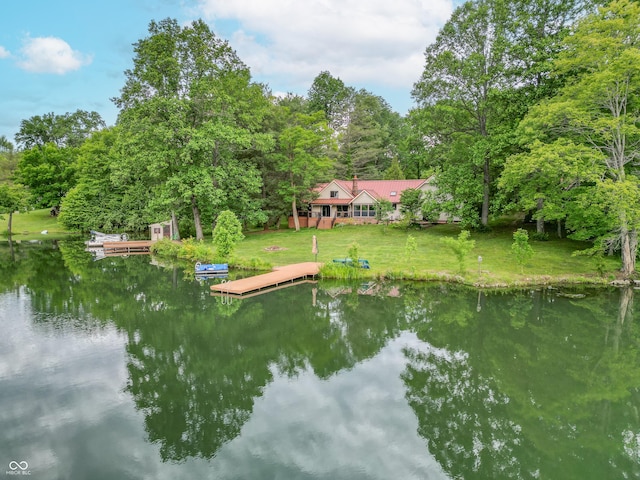 5821 Bittersweet Rd, Morgantown, IN 46160 - dock area featuring a water view, a yard, and a forest view