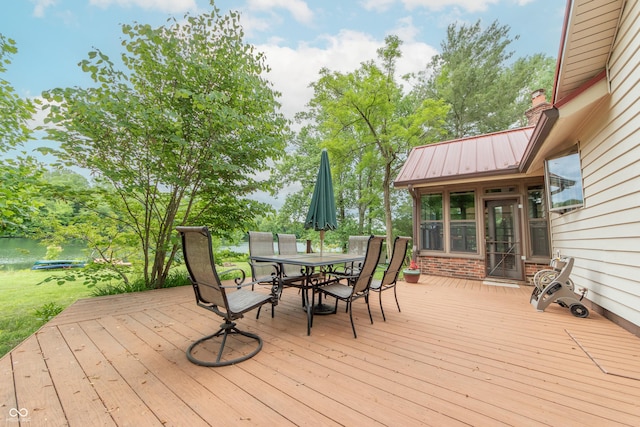 5821 Bittersweet Rd, Morgantown, IN 46160 - wooden deck featuring outdoor dining area