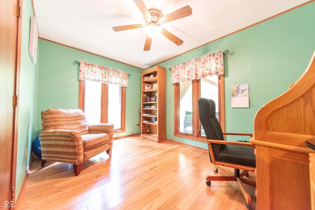 5821 Bittersweet Rd, Morgantown, IN 46160 - office area with wood finished floors, ceiling fan, and baseboards