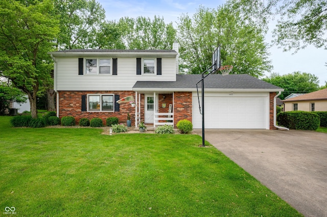 1495 E 240 N, Anderson, IN 46012 - traditional-style home featuring a chimney, brick siding, a garage, a front yard, and driveway