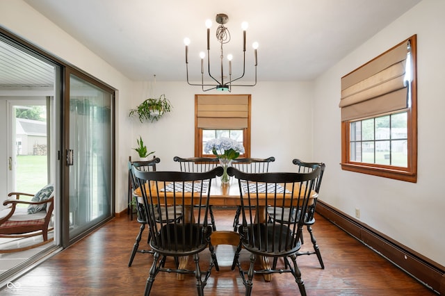 1495 E 240 N, Anderson, IN 46012 - dining area with a baseboard heating unit, wood finished floors, a chandelier, and baseboards