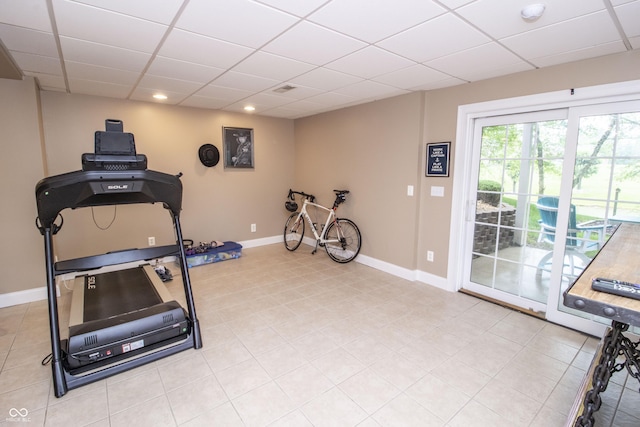 917 E Mill Creek Rd S, Greensburg, IN 47240 - workout area featuring a paneled ceiling, baseboards, light tile patterned flooring, and recessed lighting