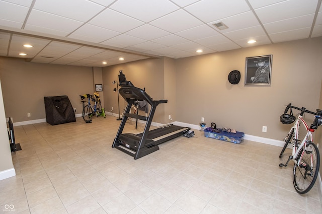 917 E Mill Creek Rd S, Greensburg, IN 47240 - workout room featuring a paneled ceiling, recessed lighting, baseboards, and light tile patterned floors