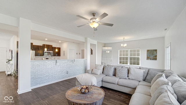 9717 Chuckwalla Pl, Fishers, IN 46040 - living room with a ceiling fan and dark wood-style floors