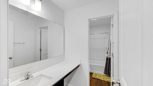 9717 Chuckwalla Pl, Fishers, IN 46040 - full bathroom featuring vanity, wood finished floors, shower / bath combo with shower curtain, and toilet