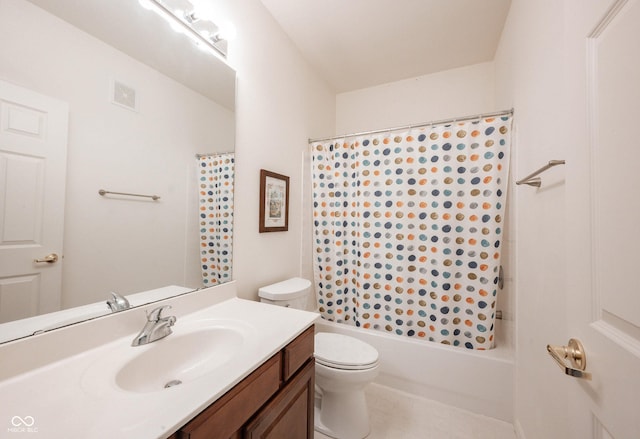 9117 Thoreau Ct, Fishers, IN 46037 - full bathroom with vanity, toilet, shower / bath combination with curtain, and tile patterned flooring