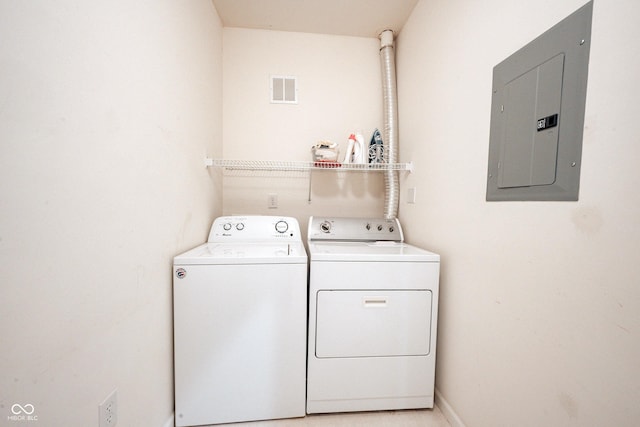 9117 Thoreau Ct, Fishers, IN 46037 - laundry room with electric panel and washing machine and clothes dryer