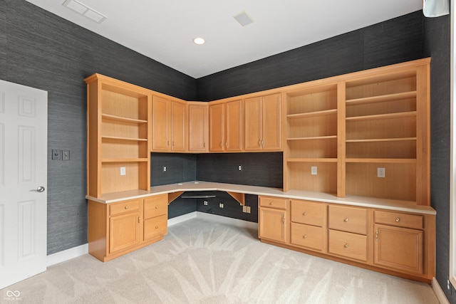 11065 Spice Ln, Fishers, IN 46037 - unfurnished office featuring built in desk, light colored carpet, and wallpapered walls