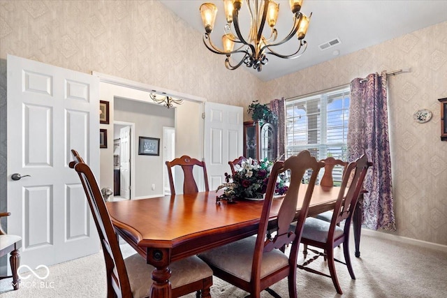 1539 Hazy Falls Blvd, Westfield, IN 46074 - carpeted dining area with wallpapered walls, a chandelier, and baseboards